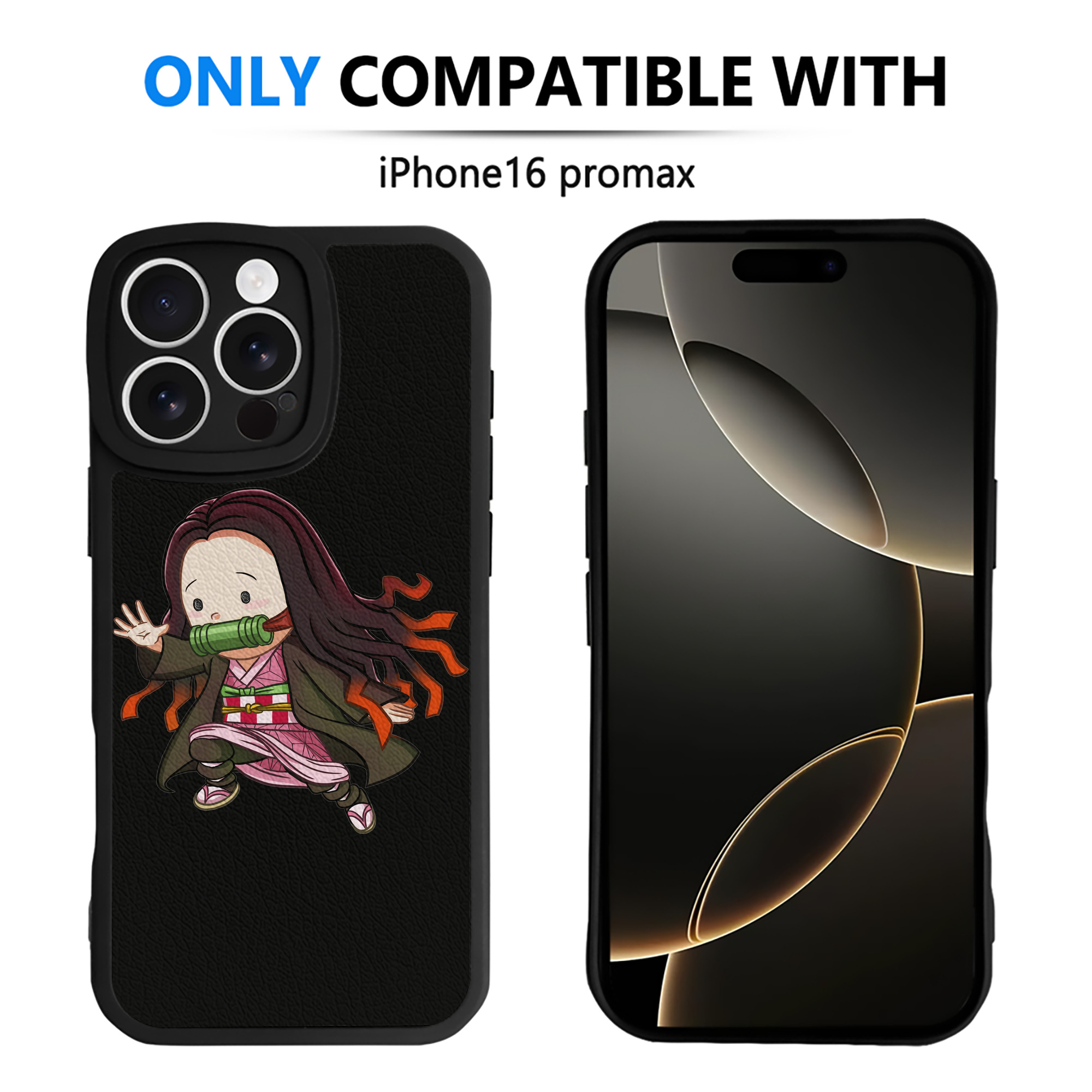 （画像用） 鬼滅の刃（きめつのやいば）竈門 禰󠄀豆子／かまど ねずこ Kamado Nezuko 【iPhone 16シリーズ対応】シリコンスマホケース（レザー調） 材質：シリコン